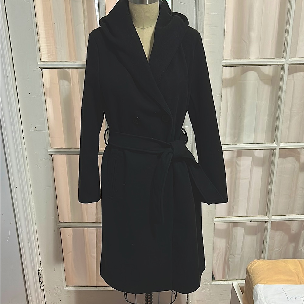 Black Hooded Belted Coat
